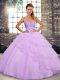 High End Ball Gowns Sleeveless Lilac Sweet 16 Dresses Brush Train Lace Up