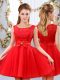 Red A-line Lace and Bowknot Quinceanera Court Dresses Lace Up Tulle Sleeveless Mini Length