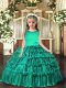 Admirable Scoop Sleeveless Child Pageant Dress Floor Length Ruffled Layers Turquoise