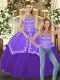 Dynamic Purple Two Pieces Halter Top Sleeveless Satin and Tulle Floor Length Lace Up Beading and Embroidery Quinceanera Dresses