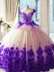 Luxury White And Purple Ball Gowns Tulle Scoop Sleeveless Hand Made Flower Zipper 15 Quinceanera Dress Brush Train