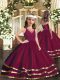 Sleeveless Floor Length Ruffled Layers Zipper Child Pageant Dress with Burgundy