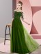 Floor Length Olive Green Quinceanera Court of Honor Dress Chiffon Half Sleeves Beading and Lace