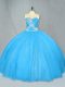 Fitting Beading Vestidos de Quinceanera Blue Lace Up Sleeveless Floor Length