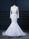 Discount White Wedding Gowns Organza Brush Train Long Sleeves Beading and Lace
