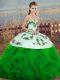 Luxury Green Ball Gowns Sweetheart Sleeveless Tulle Floor Length Lace Up Embroidery and Ruffles and Bowknot 15th Birthday Dress