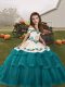 Unique Floor Length Ball Gowns Sleeveless Teal Child Pageant Dress Lace Up