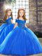 Sleeveless Brush Train Lace Up Little Girl Pageant Dress in Royal Blue with Beading