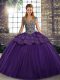 Purple Straps Neckline Beading and Appliques Sweet 16 Quinceanera Dress Sleeveless Lace Up