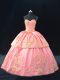 Sweetheart Sleeveless Satin Sweet 16 Dresses Embroidery Lace Up
