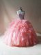 Beading and Ruffles Quinceanera Gowns Pink Lace Up Sleeveless Floor Length