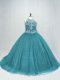 Decent Sleeveless Beading Lace Up 15 Quinceanera Dress with Teal Brush Train
