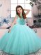 Simple Aqua Blue Little Girls Pageant Gowns Party and Wedding Party with Beading Scoop Sleeveless Lace Up