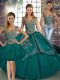 Enchanting Three Pieces Quinceanera Gowns Teal Straps Tulle Sleeveless Floor Length Lace Up
