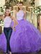 High-neck Sleeveless Backless Sweet 16 Quinceanera Dress Lavender Tulle