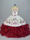 High Quality White And Red Ball Gowns Embroidery and Ruffles Quinceanera Dresses Lace Up Organza Sleeveless Floor Length