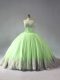 Lace Up Sweet 16 Dress Yellow Green for Sweet 16 and Quinceanera with Beading and Appliques Court Train