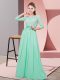 Superior Chiffon Scoop 3 4 Length Sleeve Side Zipper Lace and Belt Dama Dress in Apple Green