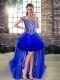 Elegant Tulle Off The Shoulder Sleeveless Lace Up Beading Club Wear in Royal Blue