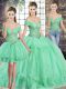 High End Sleeveless Floor Length Beading and Ruffles Lace Up Sweet 16 Quinceanera Dress with Apple Green