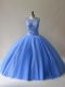 Ball Gowns Quince Ball Gowns Baby Blue Scoop Tulle Sleeveless Floor Length Lace Up