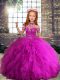 Unique Sleeveless Floor Length Beading and Ruffles Lace Up Pageant Gowns with Fuchsia