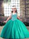 Floor Length Turquoise Winning Pageant Gowns Tulle Sleeveless Beading