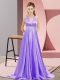 Smart V-neck Sleeveless Homecoming Dress Brush Train Beading Lavender Elastic Woven Satin