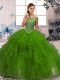 Most Popular Green Zipper Scoop Beading and Ruffles 15th Birthday Dress Organza Sleeveless