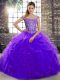 Lovely Purple Off The Shoulder Lace Up Beading and Ruffles 15 Quinceanera Dress Brush Train Sleeveless