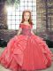 Classical Coral Red Ball Gowns Straps Sleeveless Organza Floor Length Lace Up Beading and Ruffles Pageant Dress for Teens