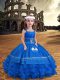 Blue Straps Neckline Embroidery and Ruffled Layers High School Pageant Dress Sleeveless Zipper