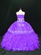 Dynamic Lavender Ball Gowns Organza Strapless Sleeveless Embroidery and Ruffles Floor Length Lace Up Sweet 16 Dresses
