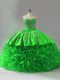 Gorgeous Sweetheart Sleeveless Quince Ball Gowns Brush Train Embroidery and Ruffles Fabric With Rolling Flowers