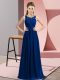 Artistic Scoop Sleeveless Dama Dress for Quinceanera Floor Length Beading and Appliques Royal Blue Chiffon