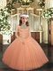 Super Peach Tulle Lace Up Halter Top Sleeveless Floor Length Little Girls Pageant Gowns Beading