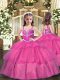 Elegant Lilac Ball Gowns Tulle Straps Sleeveless Beading and Ruffled Layers Floor Length Lace Up Little Girl Pageant Gowns