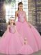 Beauteous Pink Lace Up Quince Ball Gowns Embroidery Sleeveless Floor Length