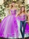 Lilac Ball Gowns Beading 15 Quinceanera Dress Lace Up Tulle Sleeveless Floor Length