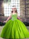 Cute Beading Little Girls Pageant Dress Green Lace Up Sleeveless Floor Length