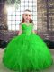 Beauteous Green Tulle Lace Up Pageant Dresses Sleeveless Floor Length Beading and Ruffles