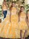 Perfect Sleeveless Floor Length Beading and Ruffles Backless Quinceanera Dresses with Gold