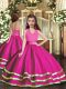 Fuchsia Ball Gowns Organza Halter Top Sleeveless Ruffled Layers Floor Length Lace Up Kids Formal Wear