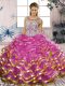 Customized Fuchsia Scoop Lace Up Beading and Ruffles Sweet 16 Quinceanera Dress Sleeveless