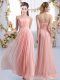 Sleeveless Beading Lace Up Wedding Party Dress with Pink Sweep Train