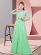 Shining Floor Length Empire 3 4 Length Sleeve Apple Green Dama Dress Side Zipper