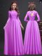 Unique Long Sleeves Chiffon Floor Length Lace Up Quinceanera Dama Dress in Lilac with Appliques