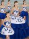 Super Royal Blue Ball Gowns Embroidery and Bowknot Quinceanera Gowns Lace Up Tulle Sleeveless Floor Length