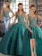 Affordable Floor Length Three Pieces Sleeveless Teal Quince Ball Gowns Lace Up