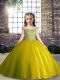 Wonderful Floor Length Lace Up Little Girl Pageant Gowns Olive Green for Party and Wedding Party with Beading